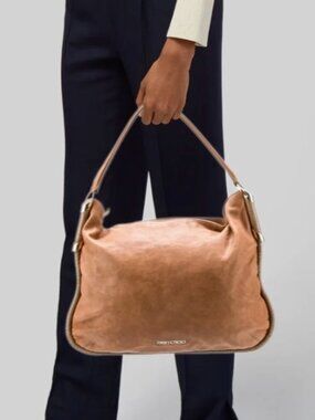 JIMMY CHOO ZOE LEATHER HOBO SHOULDER BAG Brown Snakeskin Gold tuck under the arm